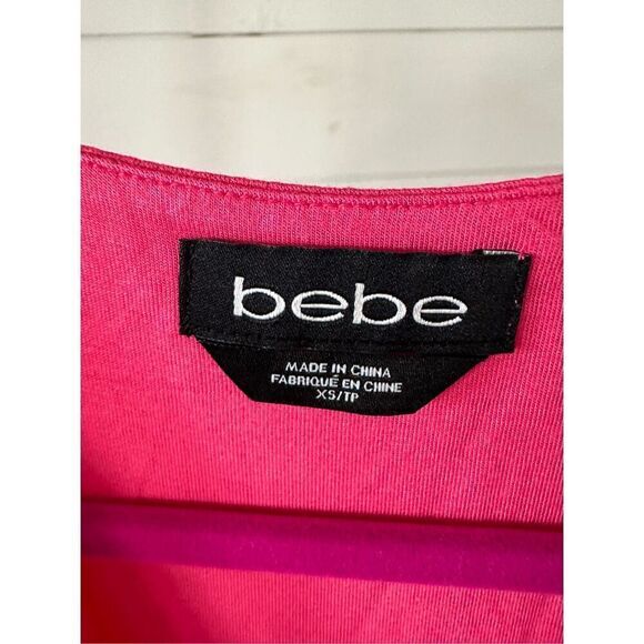 Bebe Faux Wrap Plunge Neck Mini Dress Pink Sz XS - Picture 3 of 12